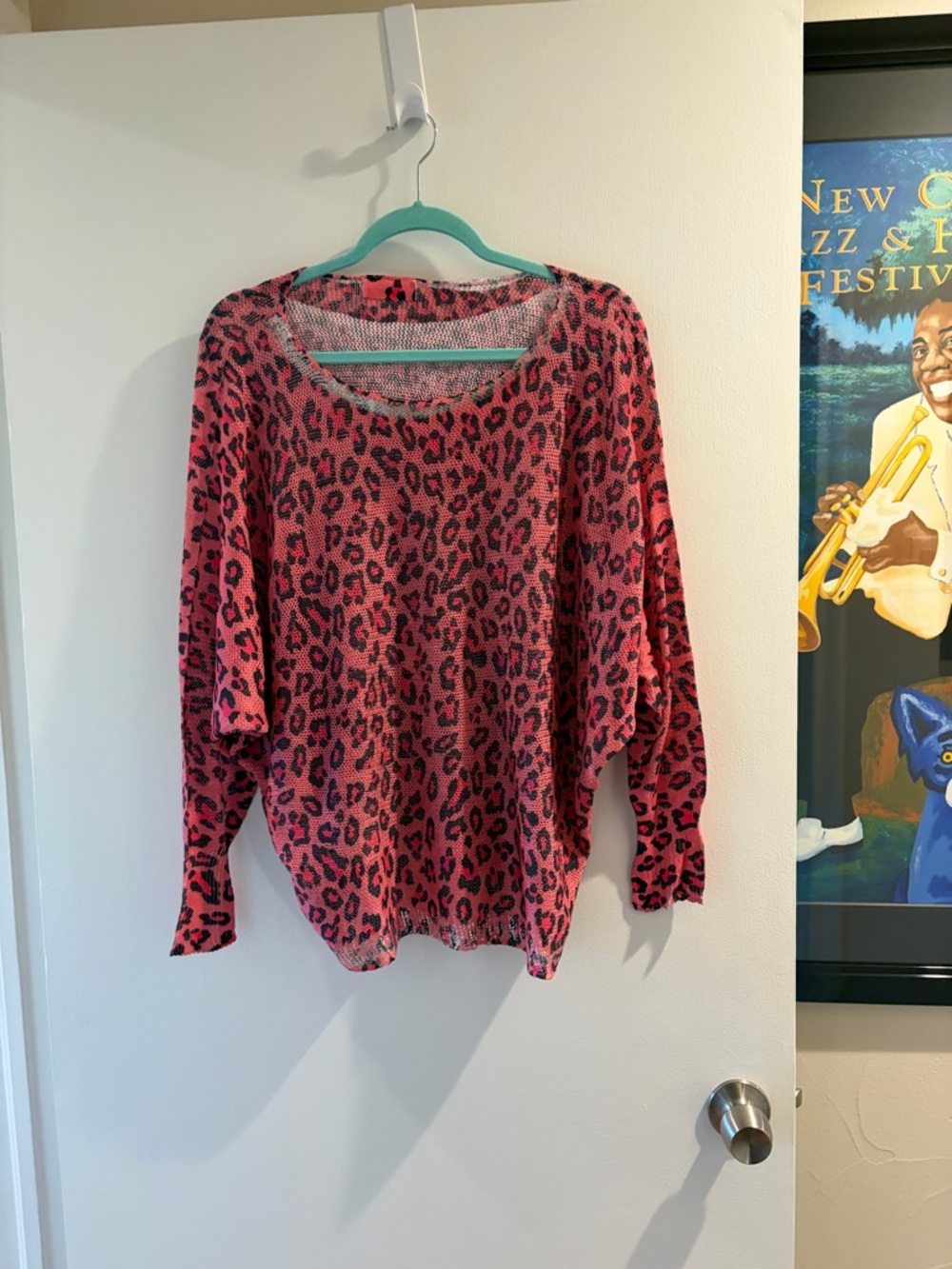 Casual Pink Leopard Scoop Neck Sweater